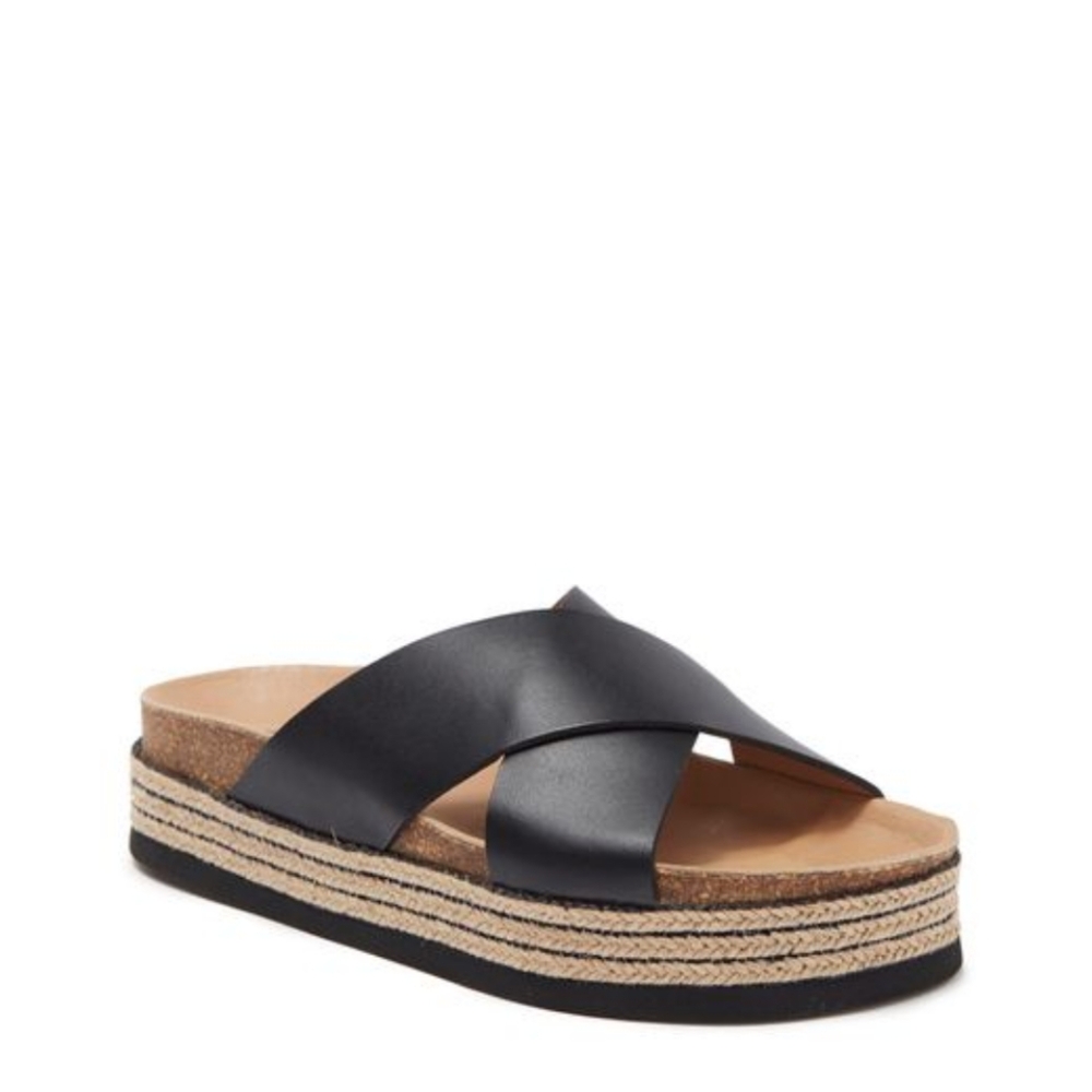 Aquatalia Black Leather Crossband Platform Sandals